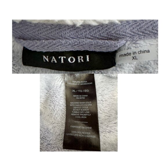 NATORI Lounger Robe Caftan XL Velour Sherpa Zip Front Slate Purple Zip WORN ONCE - Picture 10 of 10